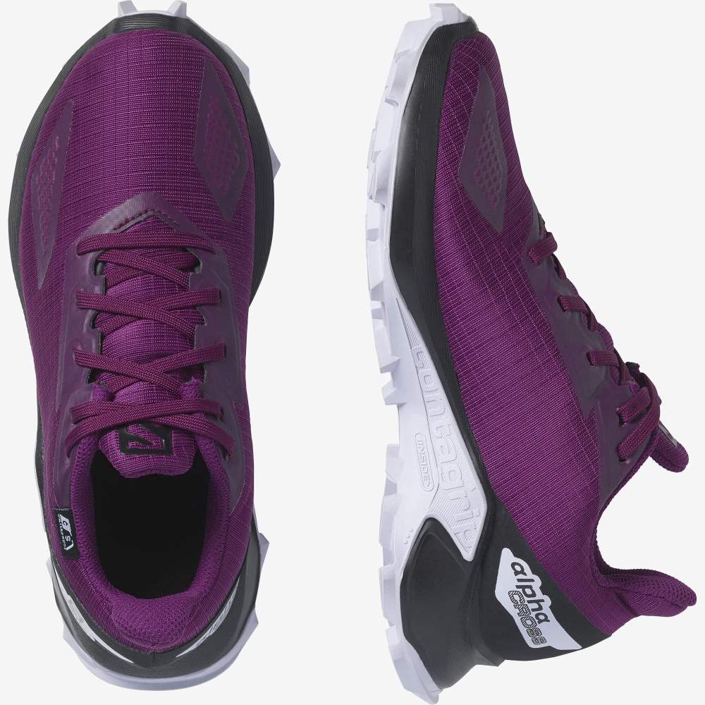 Purple Black Salomon Alphacross Blast Climasalomon Waterproof Kids' Trail Running Shoes | 364928FOT