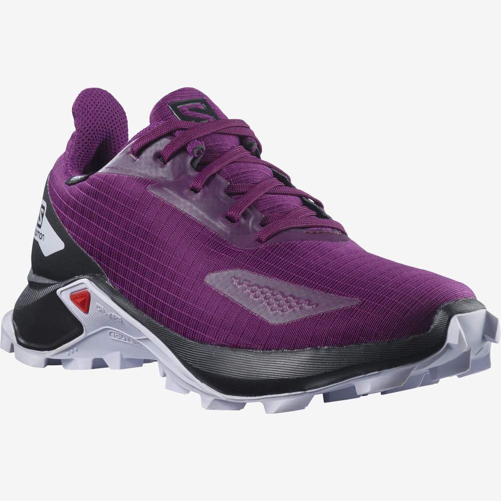 Purple Black Salomon Alphacross Blast Climasalomon Waterproof Kids' Trail Running Shoes | 364928FOT