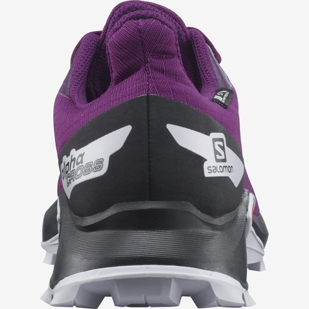 Purple Black Salomon Alphacross Blast Climasalomon Waterproof Kids' Trail Running Shoes | 364928FOT