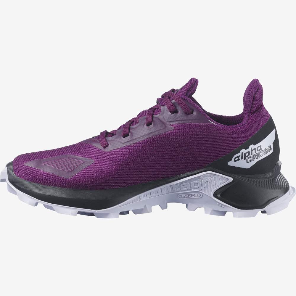 Purple Black Salomon Alphacross Blast Climasalomon Waterproof Kids' Trail Running Shoes | 364928FOT