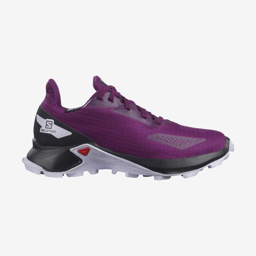 Purple Black Salomon Alphacross Blast Climasalomon Waterproof Kids\' Trail Running Shoes | 364928FOT