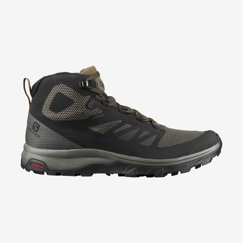 Black Brown Salomon Outline Mid Gore-Tex Men's Hiking Shoes | 901365LTP