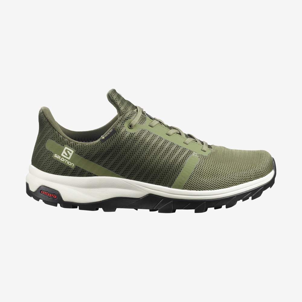 Green Olive Salomon Outbound Prism Gore-Tex Men's Hiking Shoes | 129478ZSP